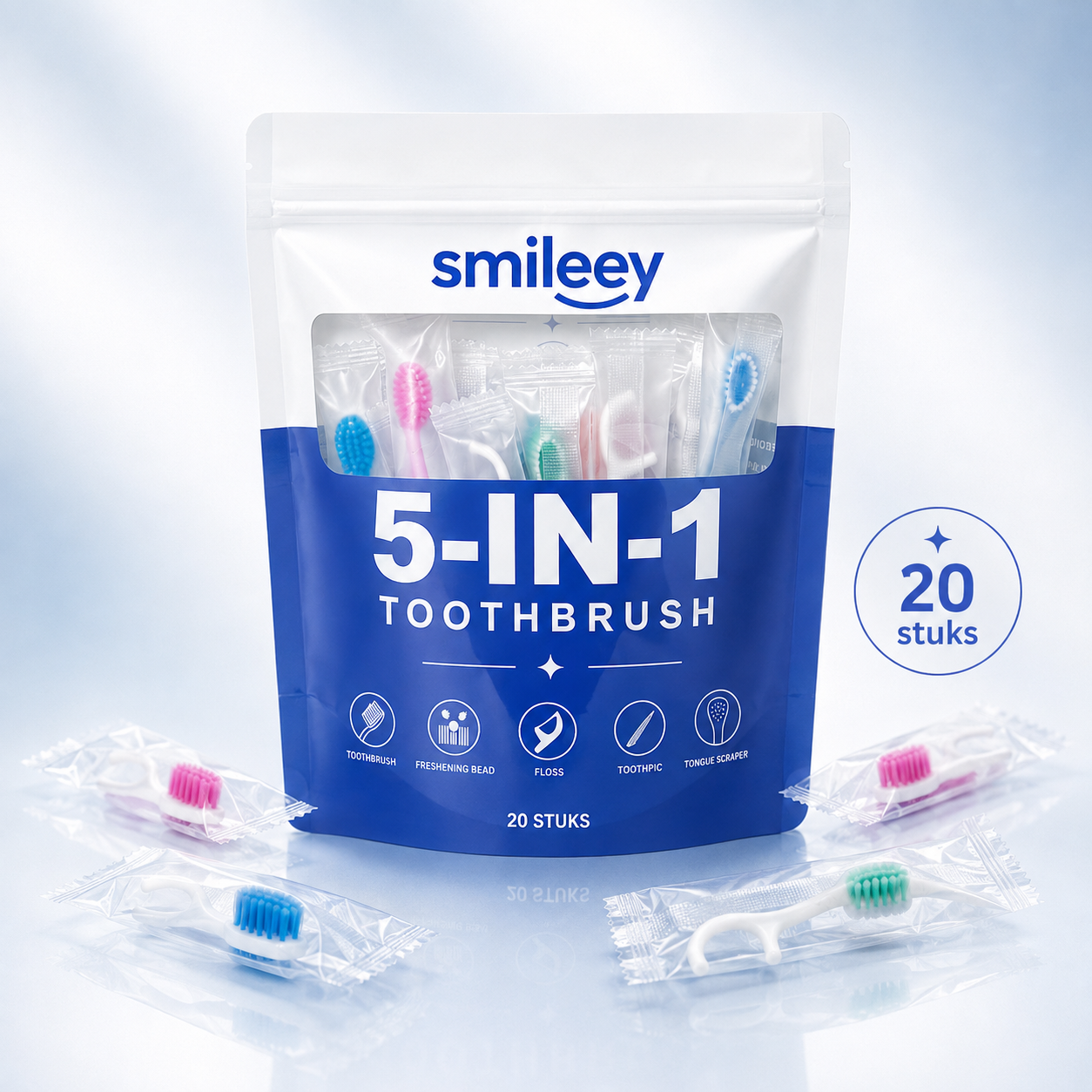 Smileey 5-in-1 wegwerptandenborstels, 20-pack